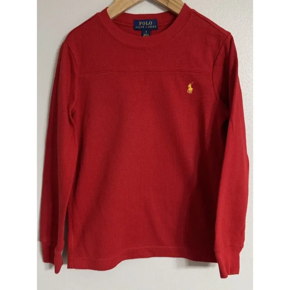 Ralph Lauren Polo Shirt Red Long Sleeve Boys Size 6 Thermal Pull-Over Pony